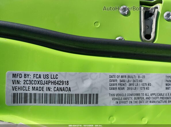 2C3CDXGJ4PH642918 2023 DODGE CHARGER Green Widok komory silnika