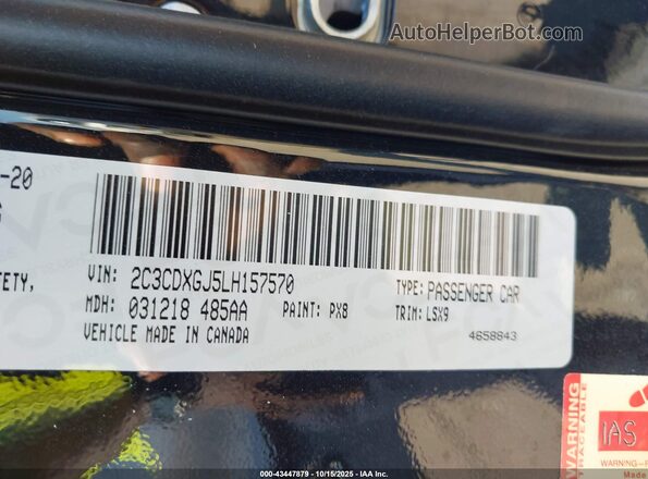 2C3CDXGJ5LH157570 2020 DODGE CHARGER Purple Vista del compartimento del motor