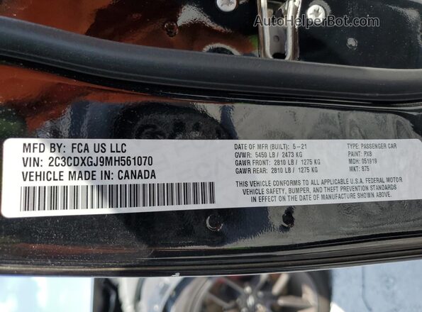 2C3CDXGJ9MH561070 2021 DODGE CHARGER Black Вид наклейки з VIN-кодом