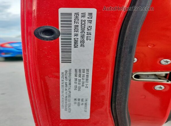 2C3CDXHG1NH193147 2022 DODGE CHARGER Red Widok naklejki z numerem VIN
