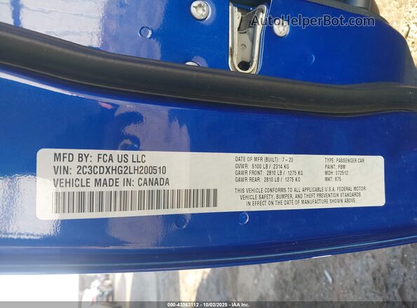 2C3CDXHG2LH200510 2020 DODGE CHARGER Blue Вид підкапотного простору