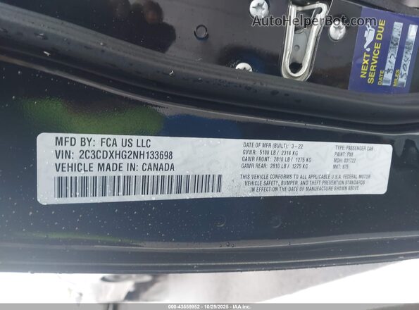2C3CDXHG2NH133698 2022 DODGE CHARGER Черный Вид подкапотного пространства