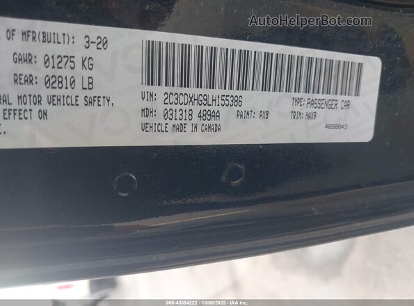 2C3CDXHG9LH155386 2020 DODGE CHARGER Black Engine compartment view