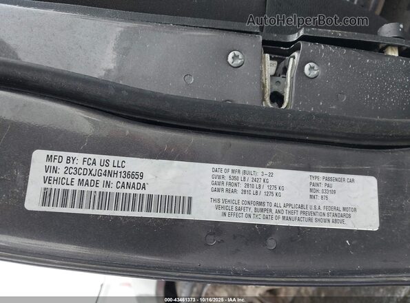 2C3CDXJG4NH136659 2022 DODGE CHARGER Gray Вид підкапотного простору