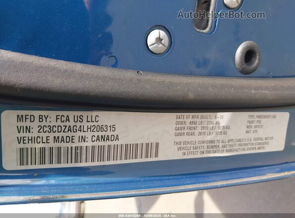 2C3CDZAG4LH206315 2020 DODGE CHALLENGER Синий Вид подкапотного пространства