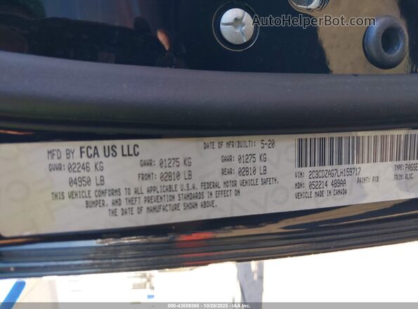 2C3CDZAG7LH159717 2020 DODGE CHALLENGER Black Widok komory silnika