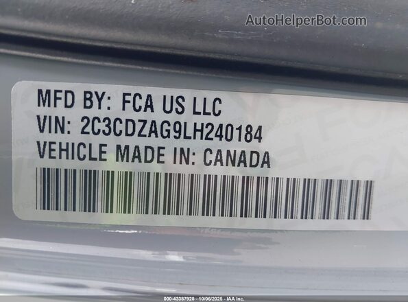 2C3CDZAG9LH240184 2020 DODGE CHALLENGER Серый Вид подкапотного пространства