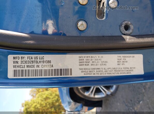 2C3CDZBT0LH191386 2020 DODGE CHALLENGER Blue Widok komory silnika