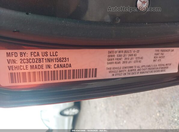 2C3CDZBT1NH156231 2022 DODGE CHALLENGER Gray Вид підкапотного простору