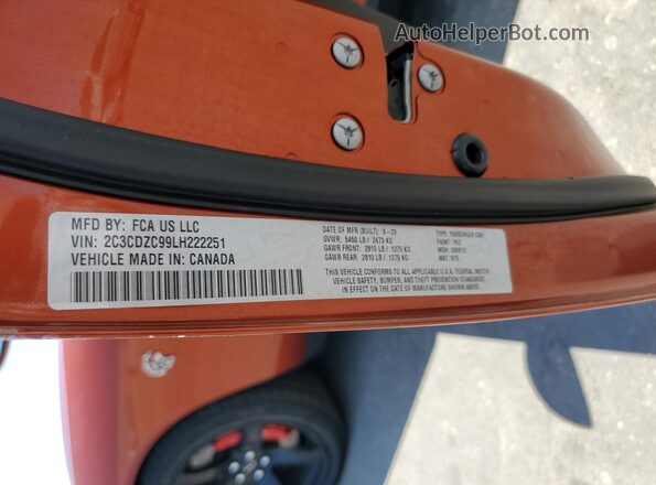 2C3CDZC99LH222251 2020 DODGE CHALLENGER Orange VIN կոդի պիտակի տեսք