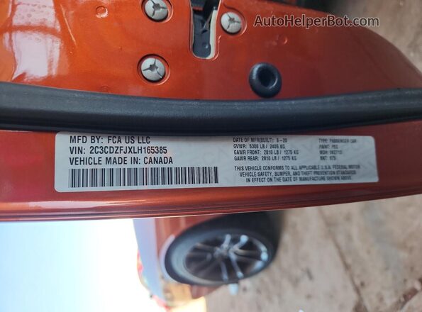 2C3CDZFJXLH165385 2020 DODGE CHALLENGER Оранжевый Вид подкапотного пространства