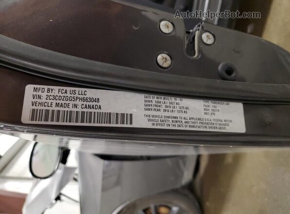 2C3CDZGG5PH663048 2023 DODGE CHALLENGER Gray VIN կոդի պիտակի տեսք