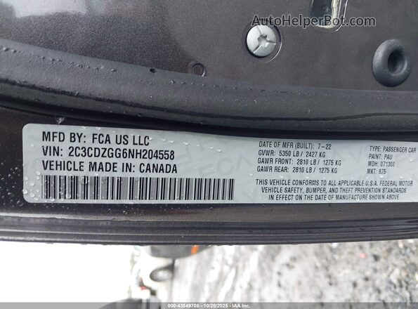 2C3CDZGG6NH204558 2022 DODGE CHALLENGER Серый Вид подкапотного пространства