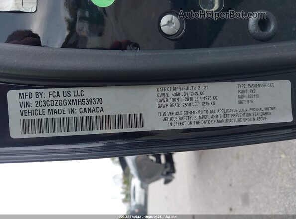 2C3CDZGGXMH539370 2021 DODGE CHALLENGER Black Widok komory silnika