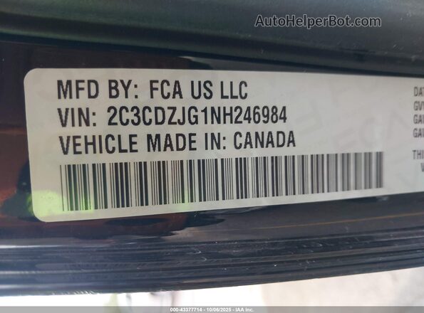 2C3CDZJG1NH246984 2022 DODGE CHALLENGER Черный Вид подкапотного пространства