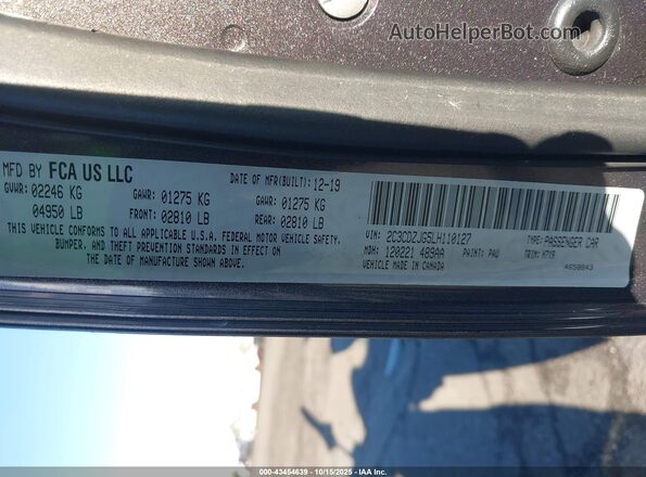 2C3CDZJG5LH110127 2020 DODGE CHALLENGER Серый Вид подкапотного пространства