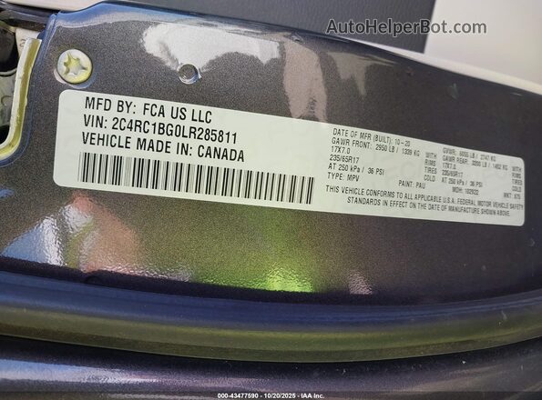 2C4RC1BG0LR285811 2020 CHRYSLER PACIFICA Gray Вид підкапотного простору