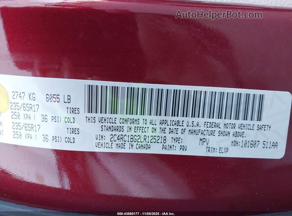 2C4RC1BG2LR125218 2020 CHRYSLER PACIFICA Красный Вид подкапотного пространства