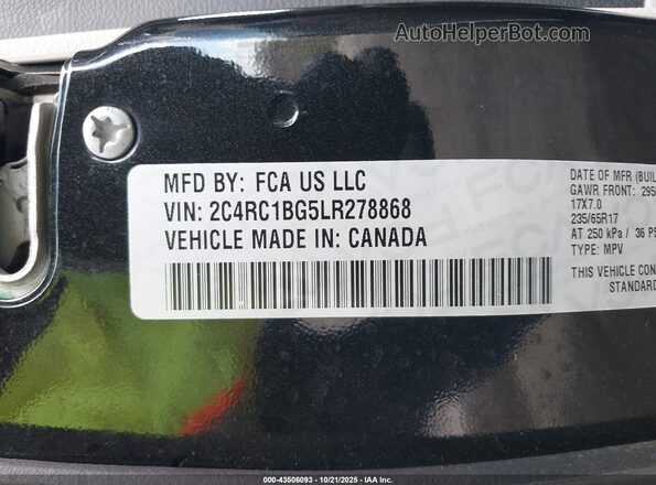 2C4RC1BG5LR278868 2020 CHRYSLER PACIFICA Черный Вид подкапотного пространства
