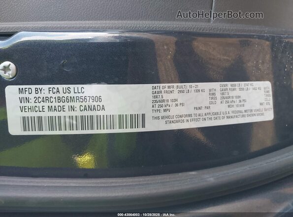 2C4RC1BG6MR567906 2021 CHRYSLER PACIFICA Black 
