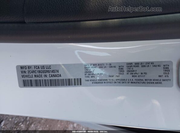2C4RC1BG6SR614574 2025 CHRYSLER PACIFICA Белый Вид подкапотного пространства
