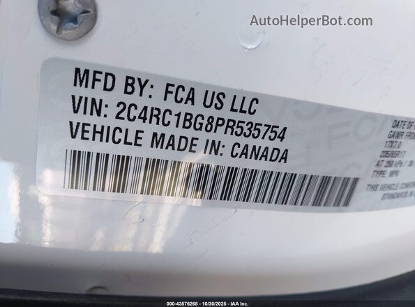 2C4RC1BG8PR535754 2023 CHRYSLER PACIFICA White ძრავის განყოფილების ხედი