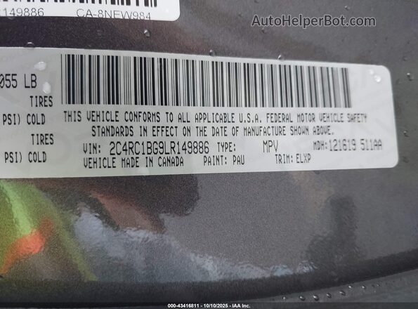 2C4RC1BG9LR149886 2020 CHRYSLER PACIFICA Серый Вид подкапотного пространства