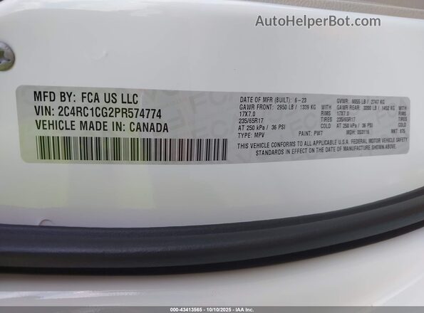 2C4RC1CG2PR574774 2023 CHRYSLER VOYAGER White Շարժիչի բաժամունքի տեսք