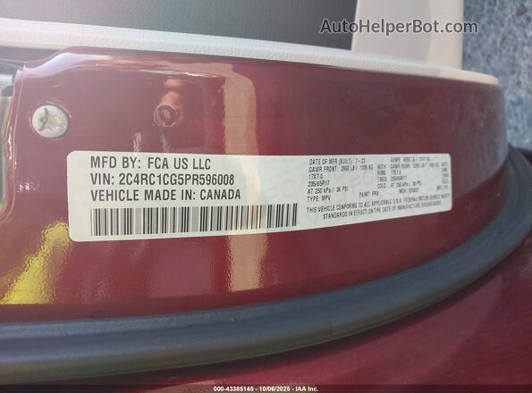 2C4RC1CG5PR596008 2023 CHRYSLER VOYAGER Maroon Vista del compartimento del motor