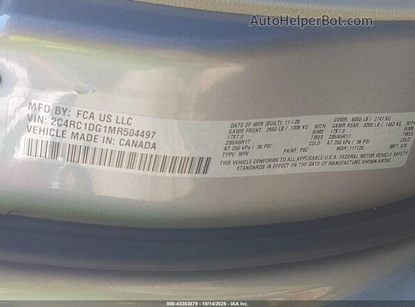 2C4RC1DG1MR504497 2021 CHRYSLER VOYAGER Silver ძრავის განყოფილების ხედი