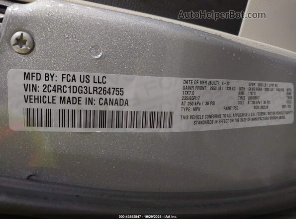 2C4RC1DG3LR264755 2020 CHRYSLER VOYAGER Silver 