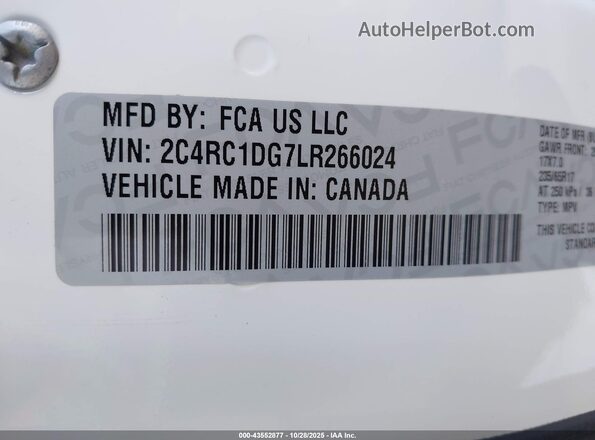 2C4RC1DG7LR266024 2020 CHRYSLER VOYAGER White Widok komory silnika