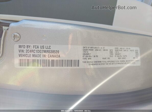2C4RC1DG7MR538539 2021 CHRYSLER VOYAGER Silver ძრავის განყოფილების ხედი