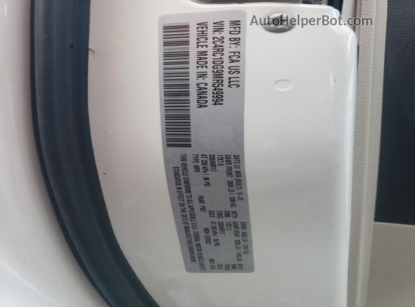 2C4RC1DG9MR549994 2021 CHRYSLER VOYAGER White VIN კოდის სტიკერის ხედი