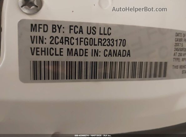 2C4RC1FG0LR233170 2020 CHRYSLER PACIFICA White ძრავის განყოფილების ხედი
