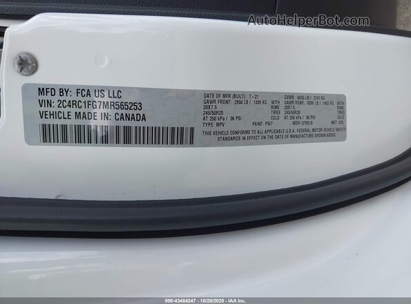 2C4RC1FG7MR565253 2021 CHRYSLER PACIFICA White Вид підкапотного простору