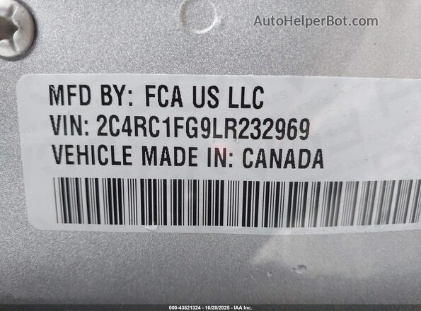 2C4RC1FG9LR232969 2020 CHRYSLER PACIFICA Синий Вид подкапотного пространства