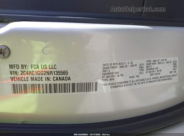 2C4RC1GG2NR135565 2022 CHRYSLER PACIFICA Серый Вид подкапотного пространства