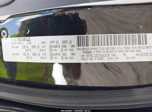 2C4RC1GG7LR181678 2020 CHRYSLER PACIFICA Черный Вид подкапотного пространства