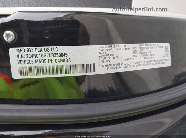 2C4RC1GG7LR250045 2020 CHRYSLER PACIFICA Черный Вид подкапотного пространства