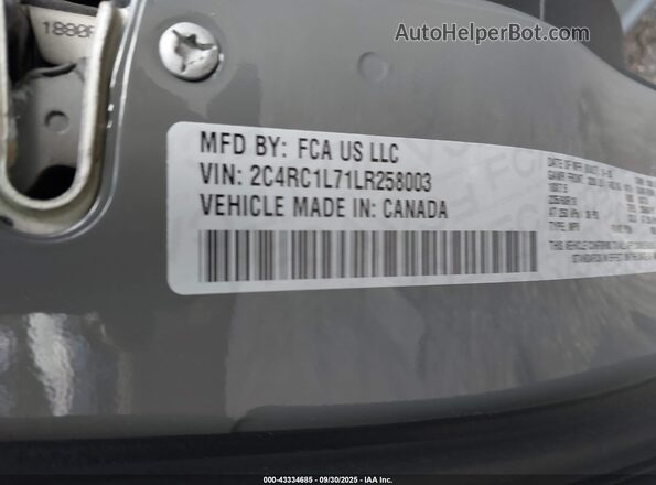 2C4RC1L71LR258003 2020 CHRYSLER PACIFICA Gray Widok komory silnika