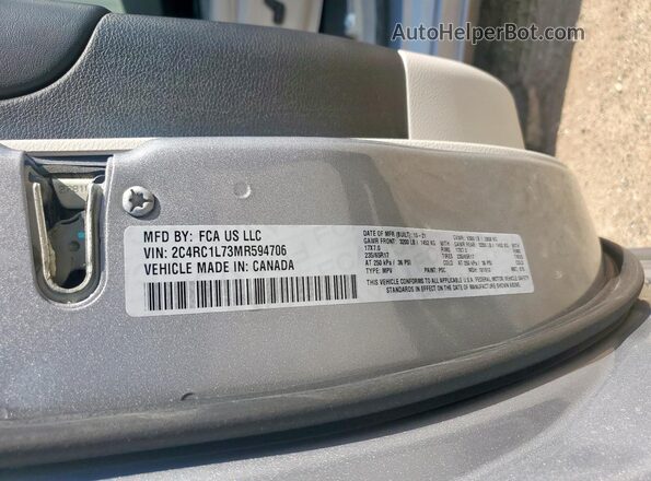 2C4RC1L73MR594706 2021 CHRYSLER PACIFICA Silver 