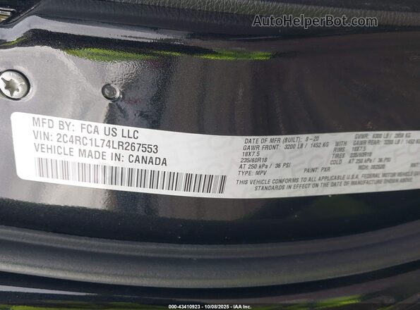 2C4RC1L74LR267553 2020 CHRYSLER PACIFICA Черный Вид подкапотного пространства