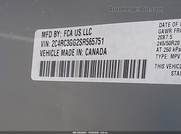 2C4RC3GG2SR565751 2025 CHRYSLER PACIFICA Серый 