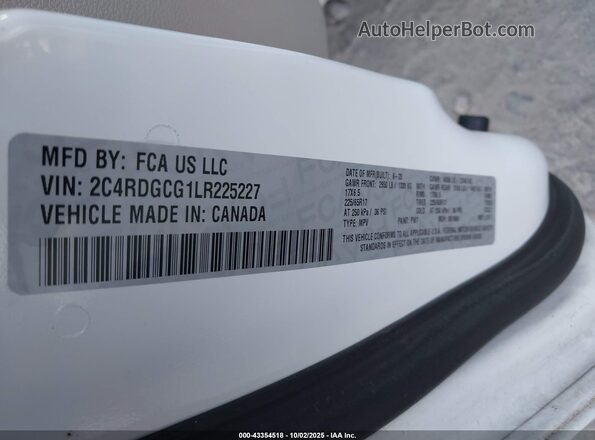 2C4RDGCG1LR225227 2020 DODGE GRAND CARAVAN White Engine compartment view