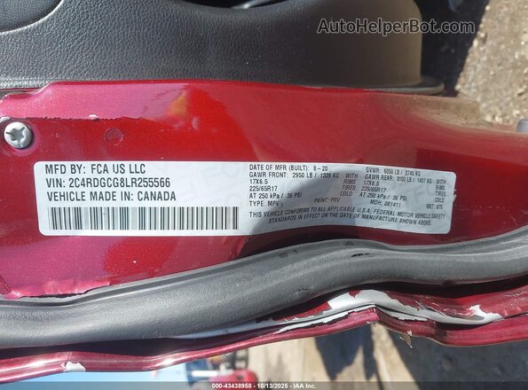 2C4RDGCG8LR255566 2020 DODGE GRAND CARAVAN Red Engine compartment view