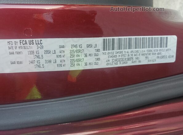 2C4RDGEG6LR198975 2020 DODGE GRAND Burgundy Widok naklejki z numerem VIN