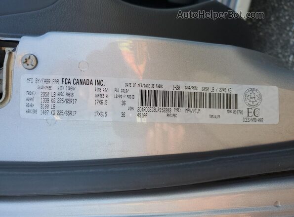 2C4RDGEG9LR152203 2020 DODGE GRAND White VIN sticker view