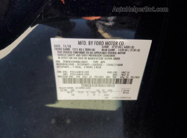 2FMGK5C84KBA10843 2019 FORD FLEX Black Vista de la etiqueta del VIN