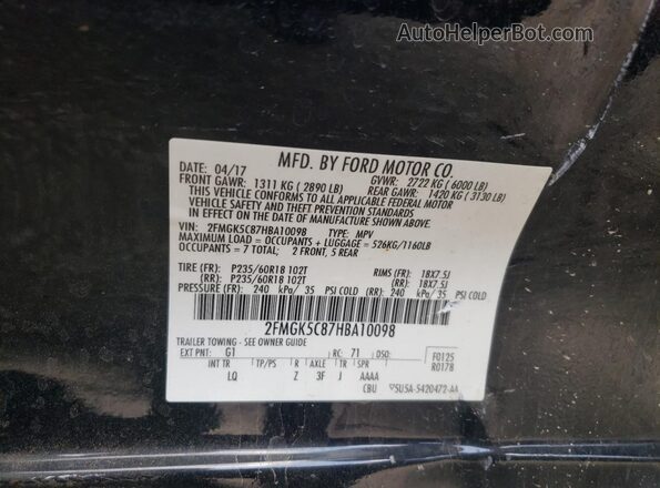 2FMGK5C87HBA10098 2017 FORD FLEX Black Вид наклейки з VIN-кодом